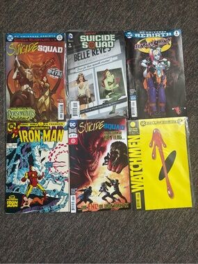 Lot 6 Comics Book Watchmen #1 Dollar Comics Suicide Squad Harley Quinn Iron Man